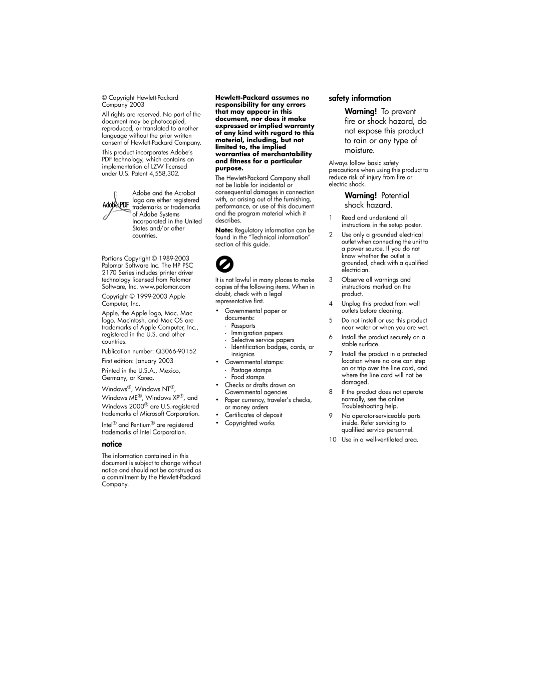 HP 2170, 2175xi, 2175v manual Safety information 