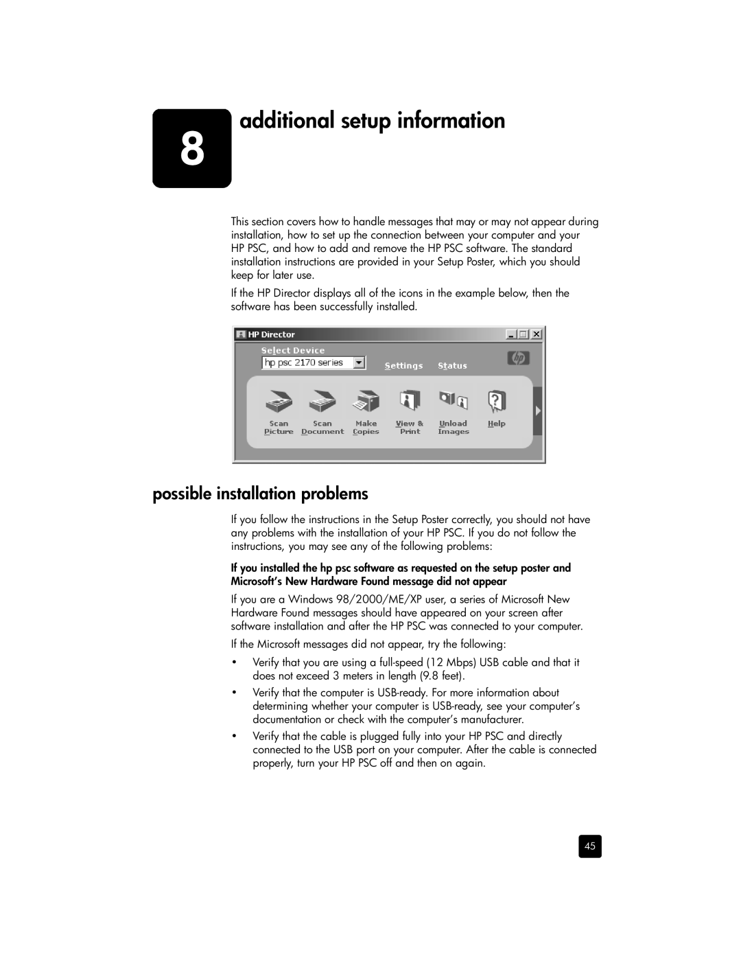 HP 2175v, 2170, 2175xi manual Additional setup information, Possible installation problems 