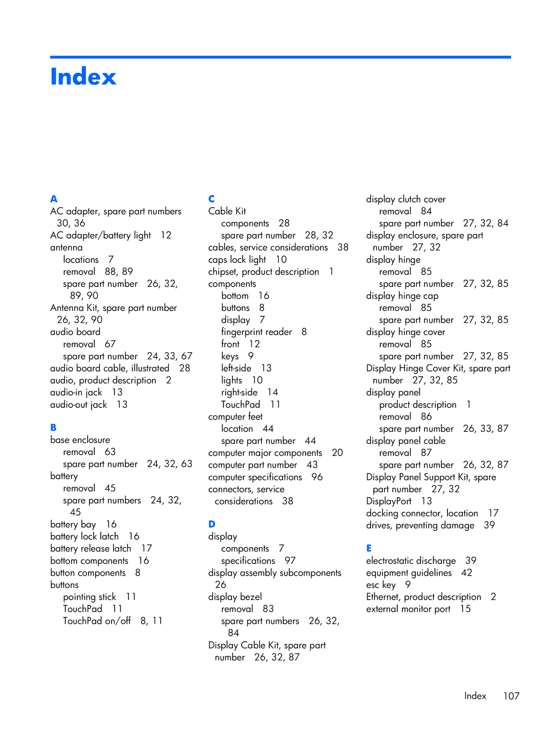 HP 2170p B8V03UTABA manual Index 