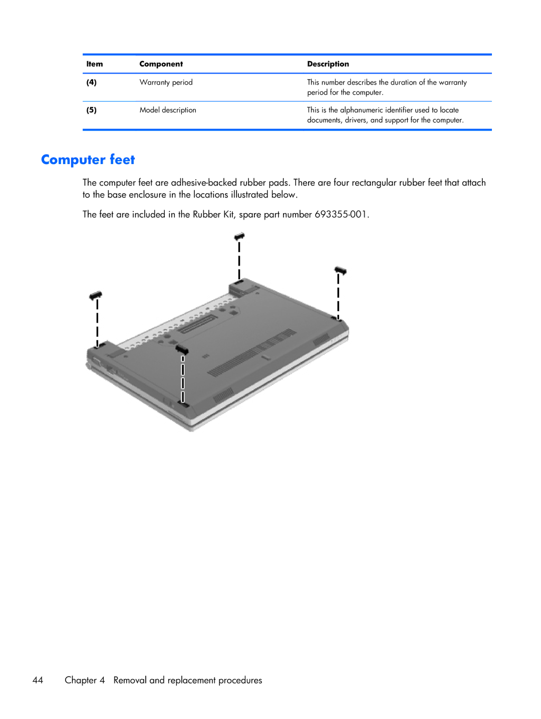 HP 2170p B8V03UTABA manual Computer feet 