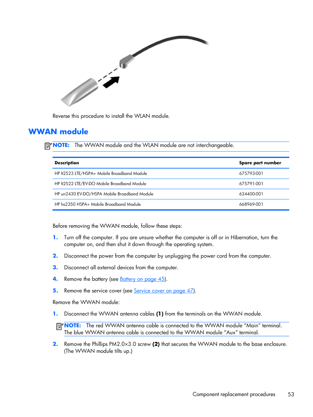 HP 2170p B8V03UTABA manual Wwan module 