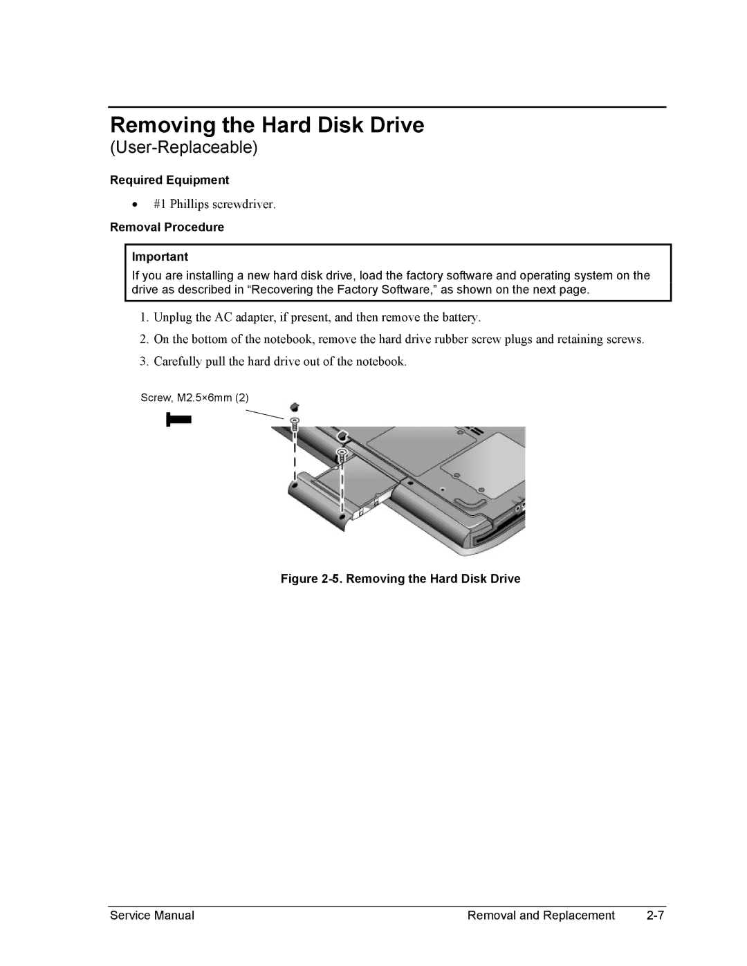 HP 2108AP, 2175EA, 2164EA, 2163EA, 2160US, 2158EA, 2165EA, 2166EA, 2505AP, 2502AP, 2500AP, 2156EA manual Removing the Hard Disk Drive 