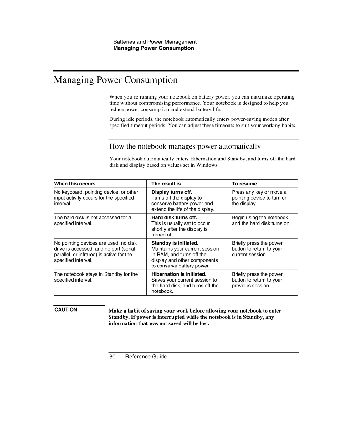 HP 2161EA, 2186AF, 2182US, 2182AT, 2182AF, 2181AF Managing Power Consumption, How the notebook manages power automatically 