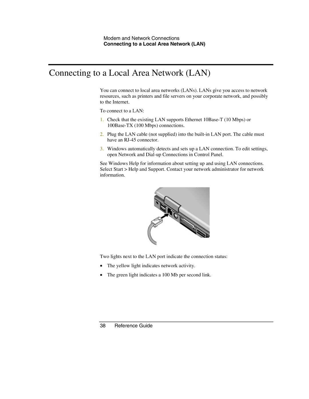 HP 2165AF, 2186AF, 2182US, 2182AT, 2182AF, 2181AF, 2180EA, 2180AF, 2180CA, 2179AF, 2178EA Connecting to a Local Area Network LAN 