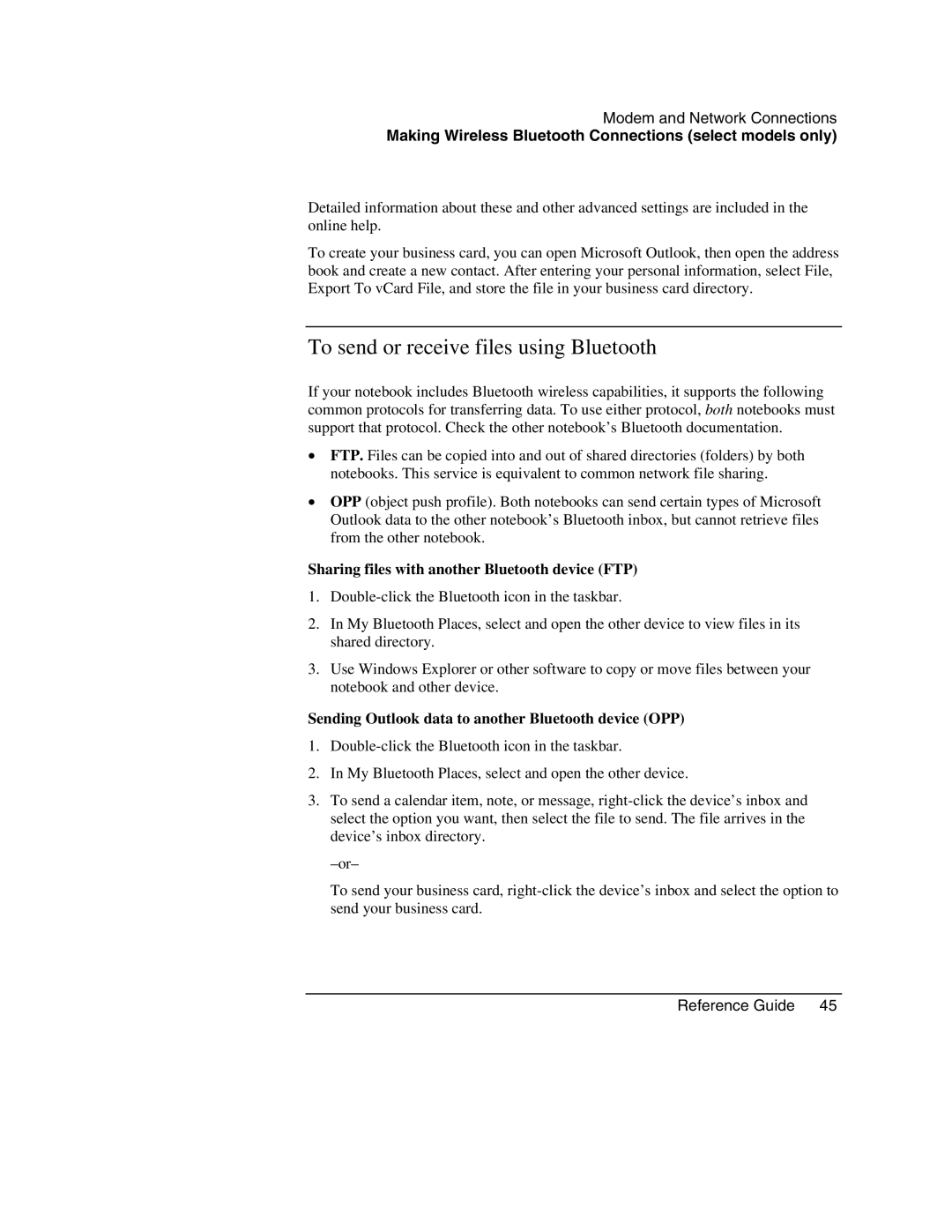 HP 2171AE, 2186AF, 2182US, 2182AT To send or receive files using Bluetooth, Sharing files with another Bluetooth device FTP 