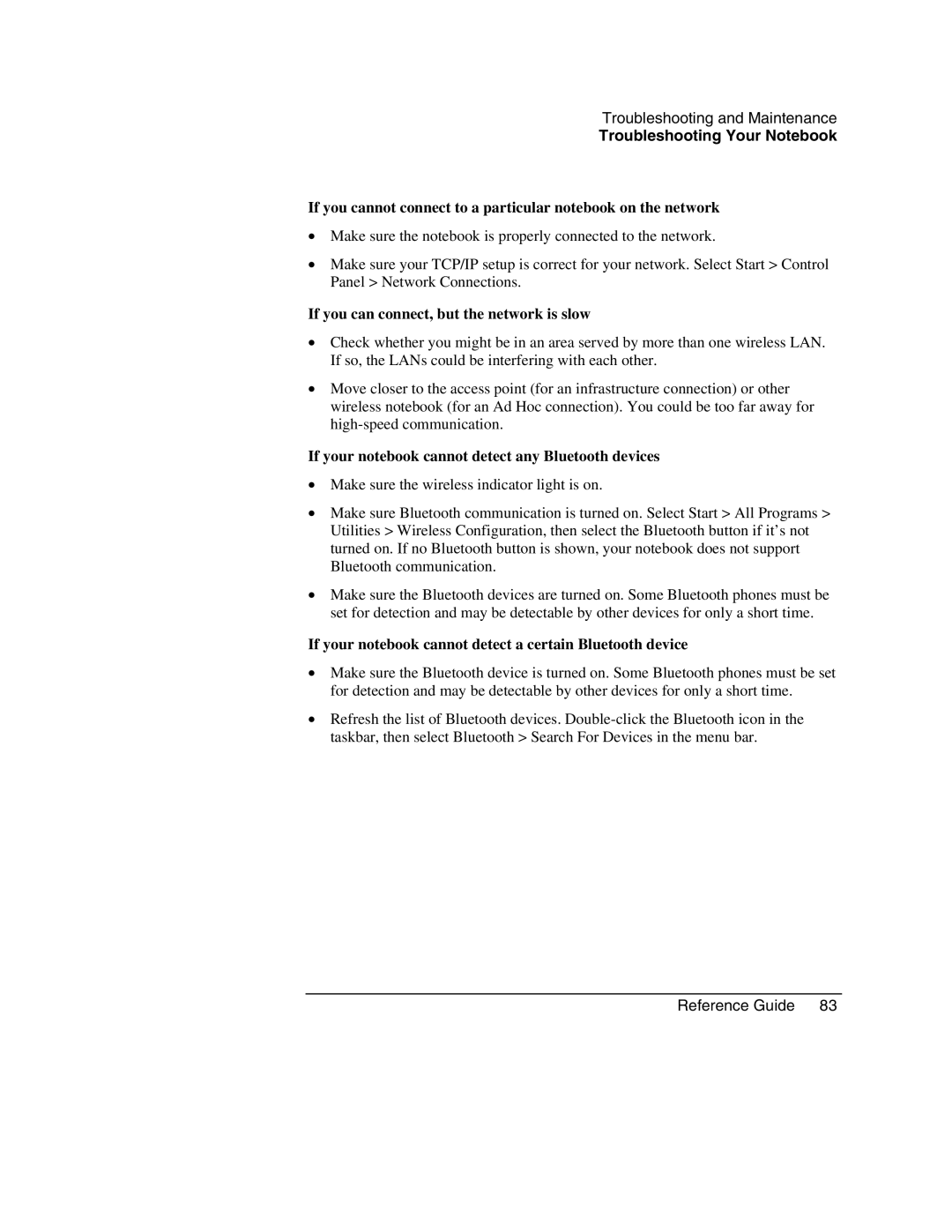 HP 2511AT, 2186AF, 2182US If you can connect, but the network is slow, If your notebook cannot detect any Bluetooth devices 