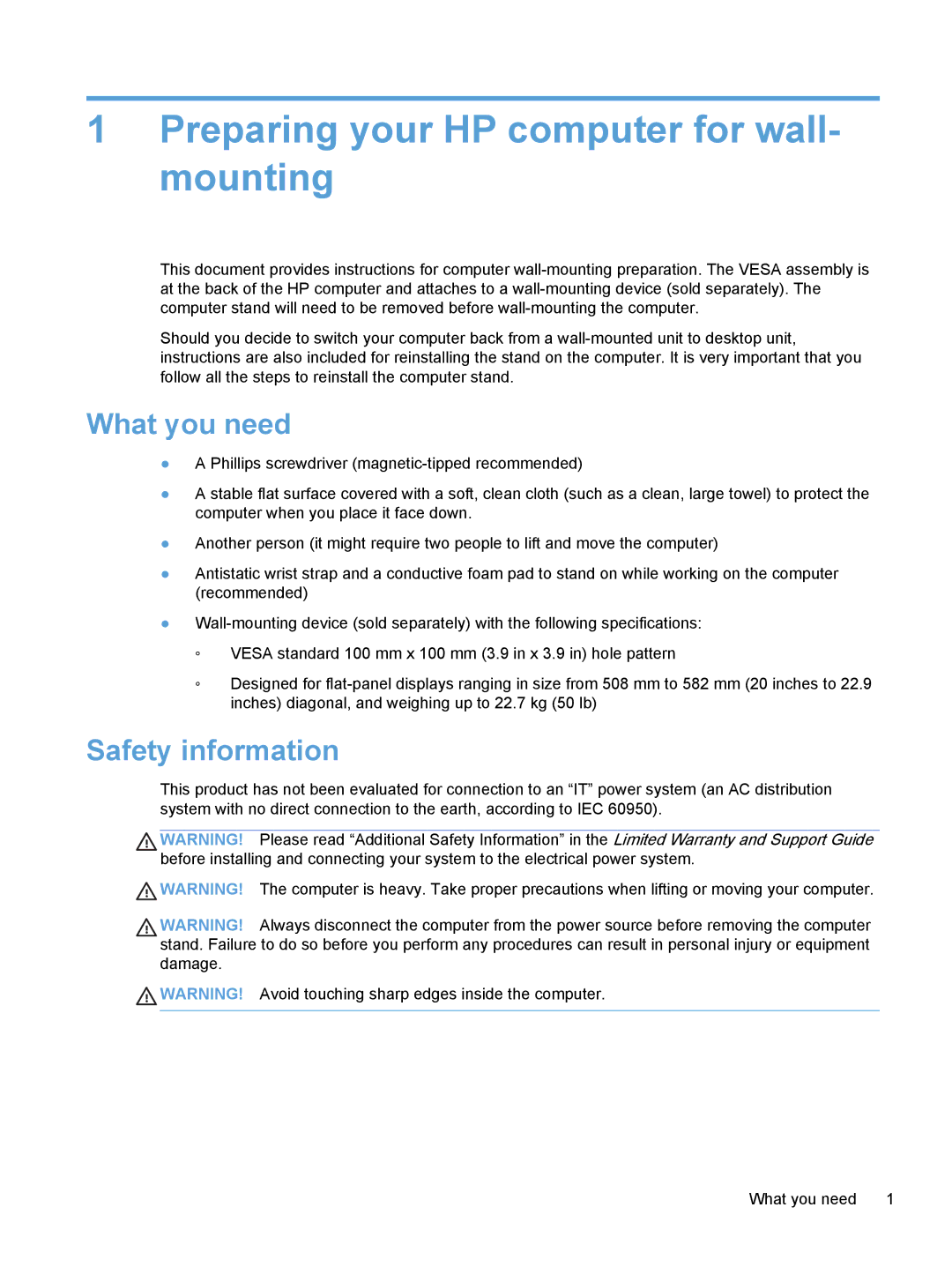 HP 220-1150xt, 220-1180qd, 220-1185qd, 220-1125 manual What you need, Safety information 