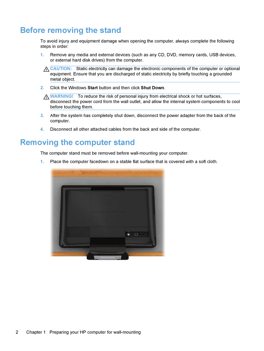 HP 220-1185qd, 220-1180qd, 220-1150xt, 220-1125 manual Before removing the stand, Removing the computer stand 