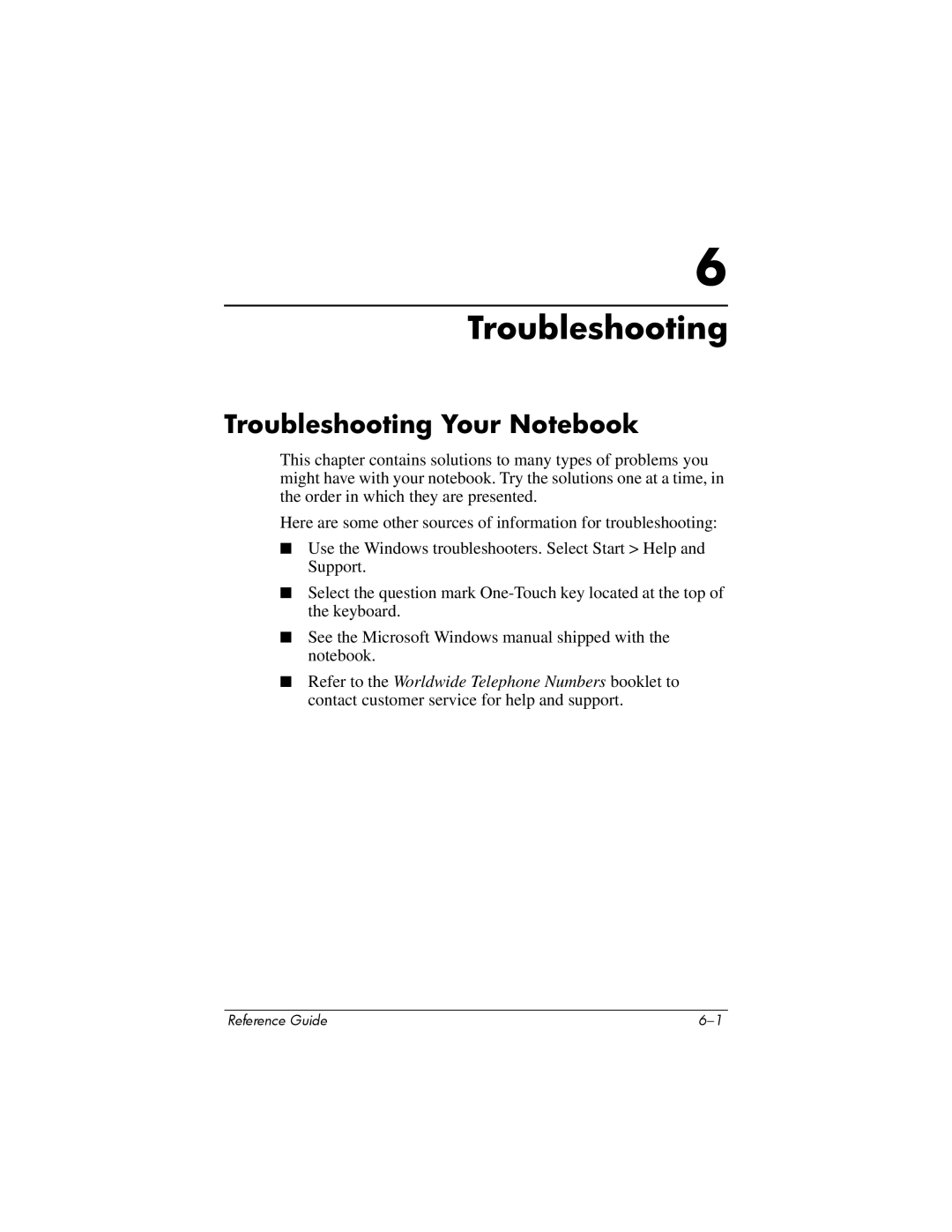 HP 2233AP, 2200, 2209CL, 2206US, 2206AP, 2206AL, 2204US, 2204AL, 2203AP, 2203AL, 2202XX, 2203US Troubleshooting Your Notebook 