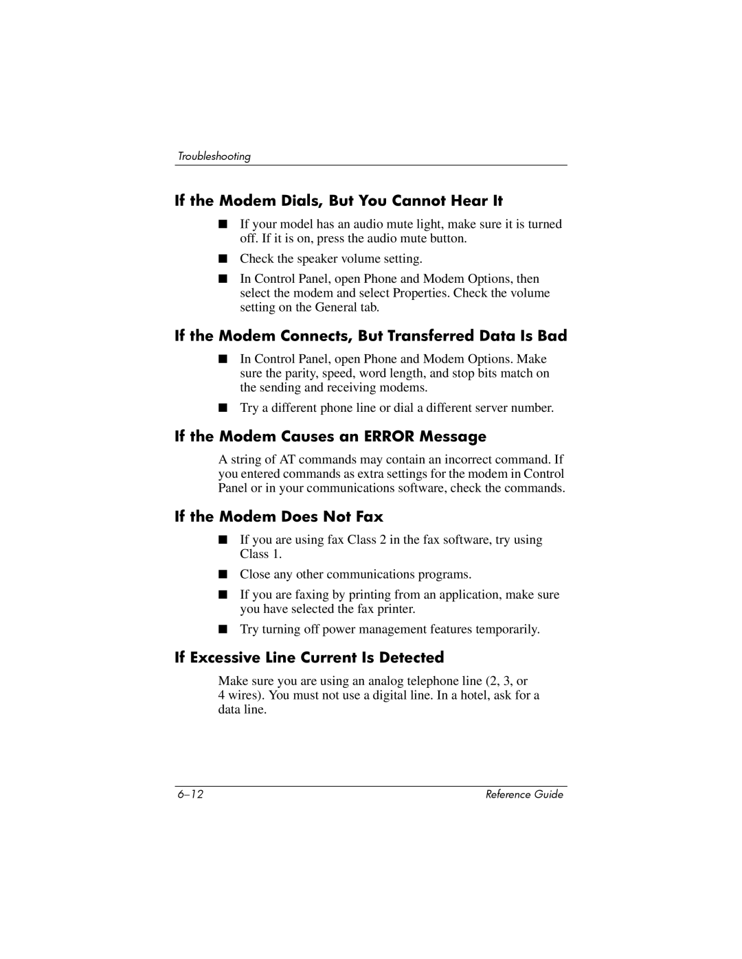 HP 2202XX, 2200, 2209CL manual If the Modem Dials, But You Cannot Hear It, If the Modem Connects, But Transferred Data Is Bad 