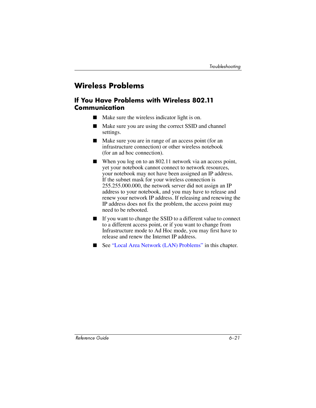 HP 2270AP, 2200, 2209CL, 2206US, 2206AP, 2206AL Wireless Problems, If You Have Problems with Wireless 802.11 Communication 