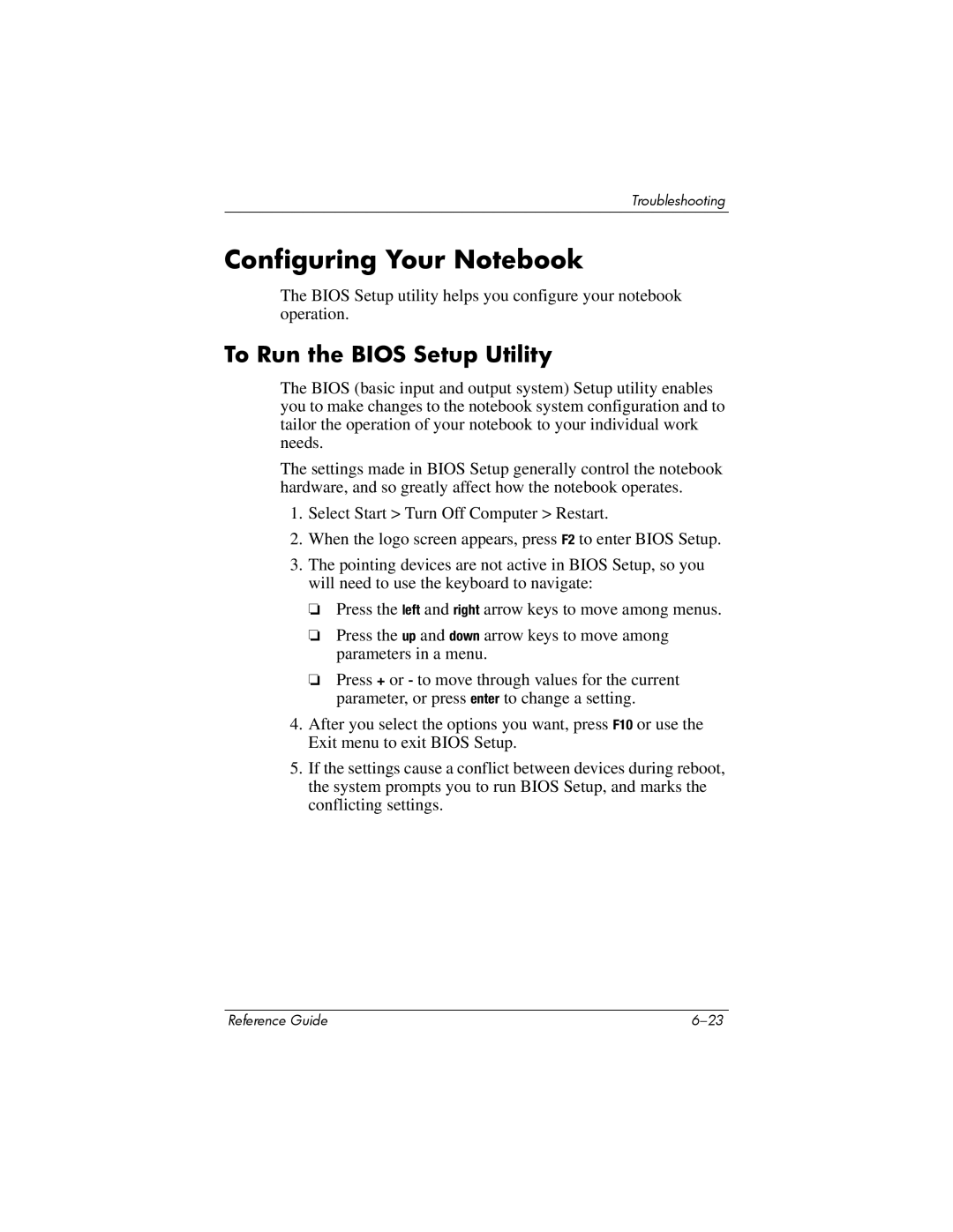 HP 2269AP, 2200, 2209CL, 2206US, 2206AP, 2206AL, 2204US, 2204AL, 2203AP Configuring Your Notebook, To Run the Bios Setup Utility 