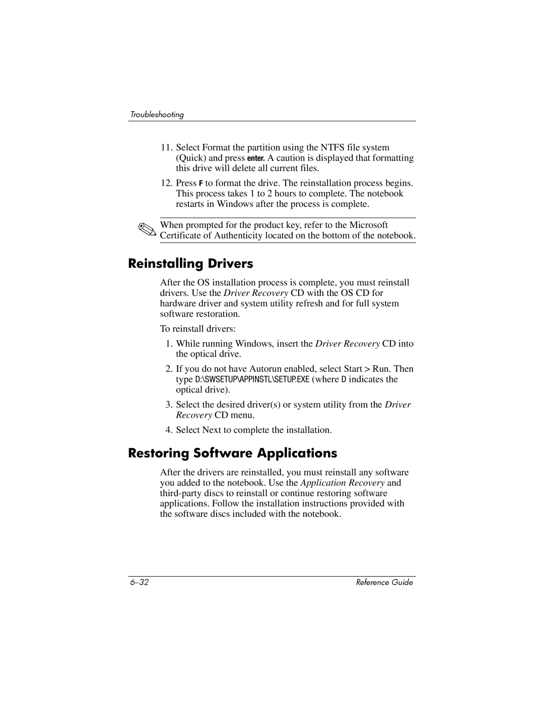 HP 2228AP, 2200, 2209CL, 2206US, 2206AP, 2206AL, 2204US, 2204AL, 2203AP Reinstalling Drivers, Restoring Software Applications 