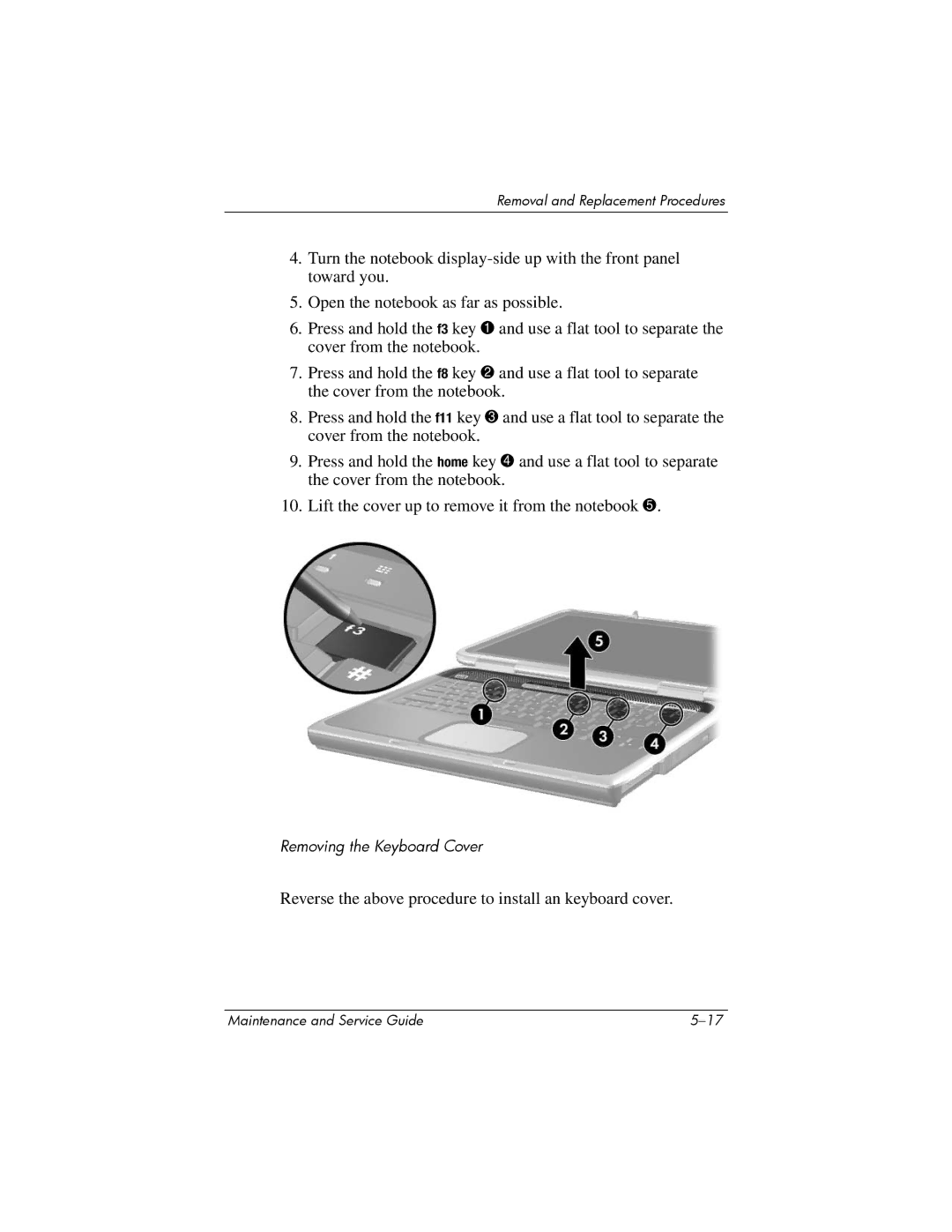 HP 2231AP, 2200, 2209CL, 2206US, 2206AP, 2206AL, 2204US, 2204AL, 2204AS Reverse the above procedure to install an keyboard cover 