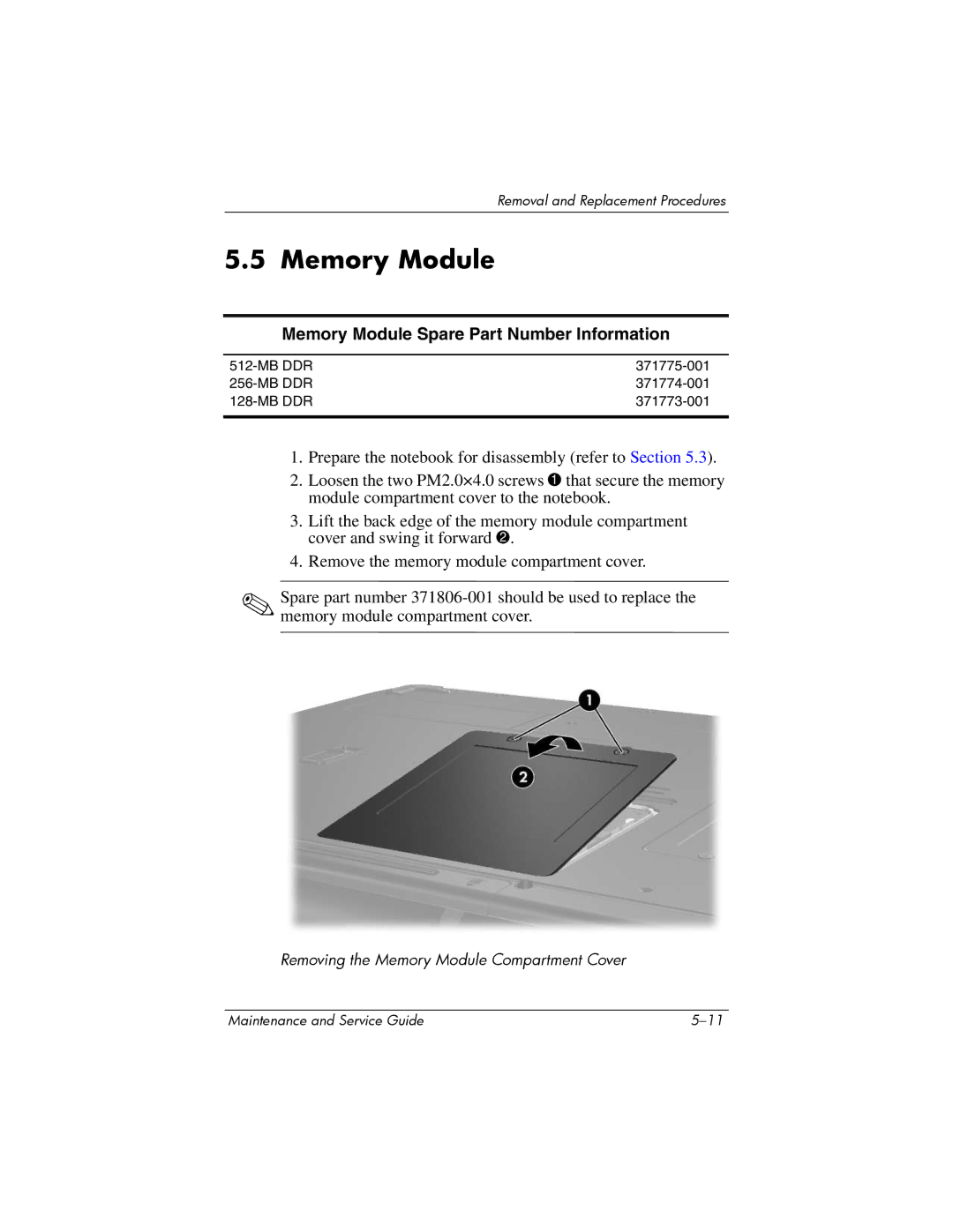 HP 2267AP, 2200, 2209CL, 2206US, 2206AP, 2206AL, 2204US, 2204AL, 2204AS, 2204AP Memory Module Spare Part Number Information 