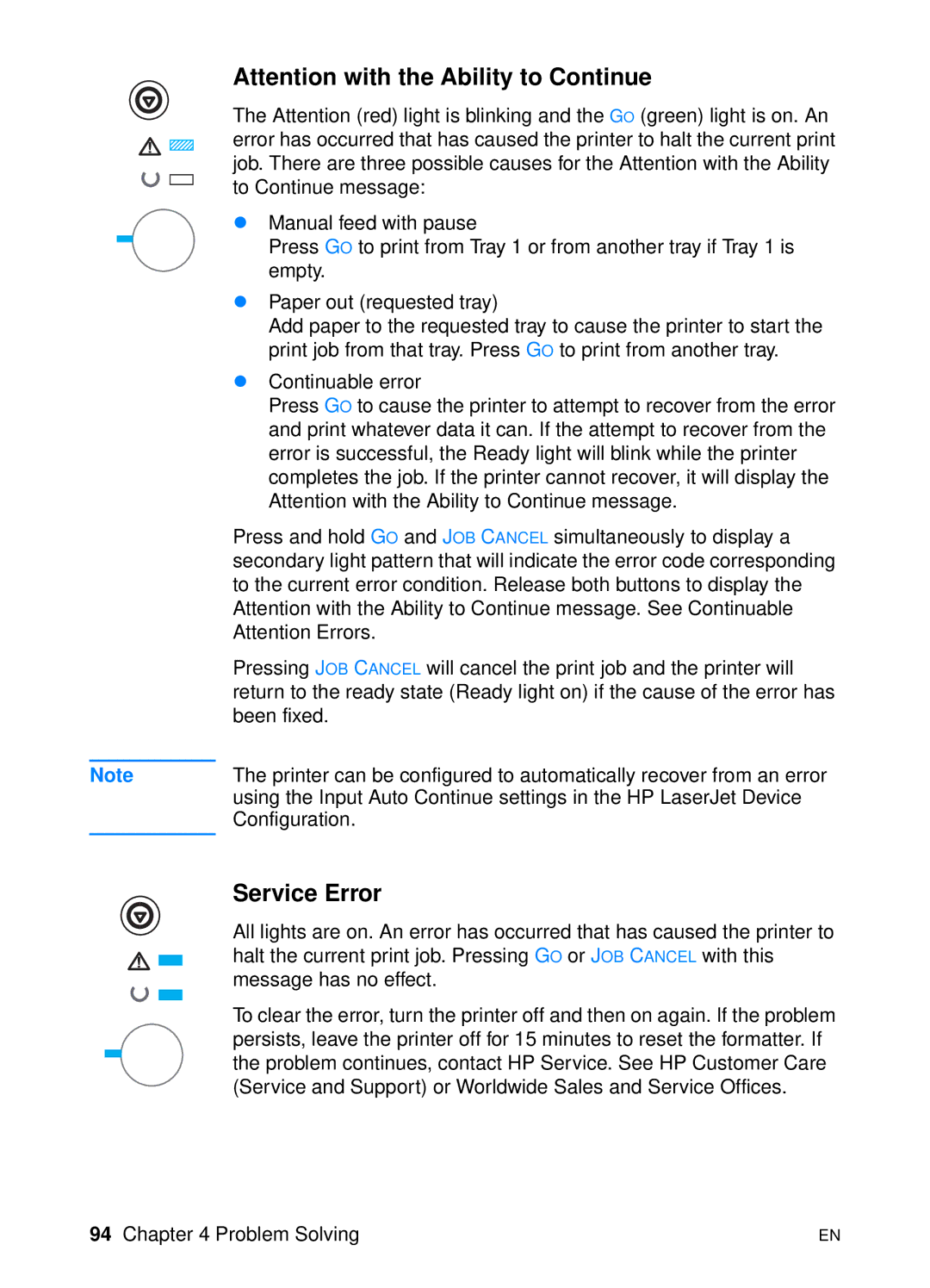 HP 2200 manual Service Error 