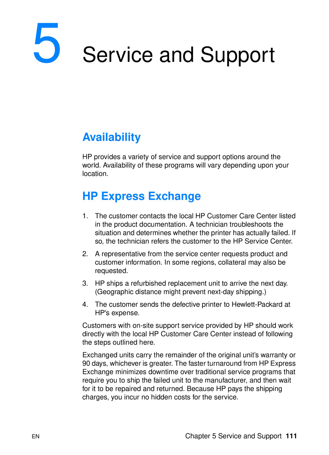 HP 2200 manual Availability, HP Express Exchange 