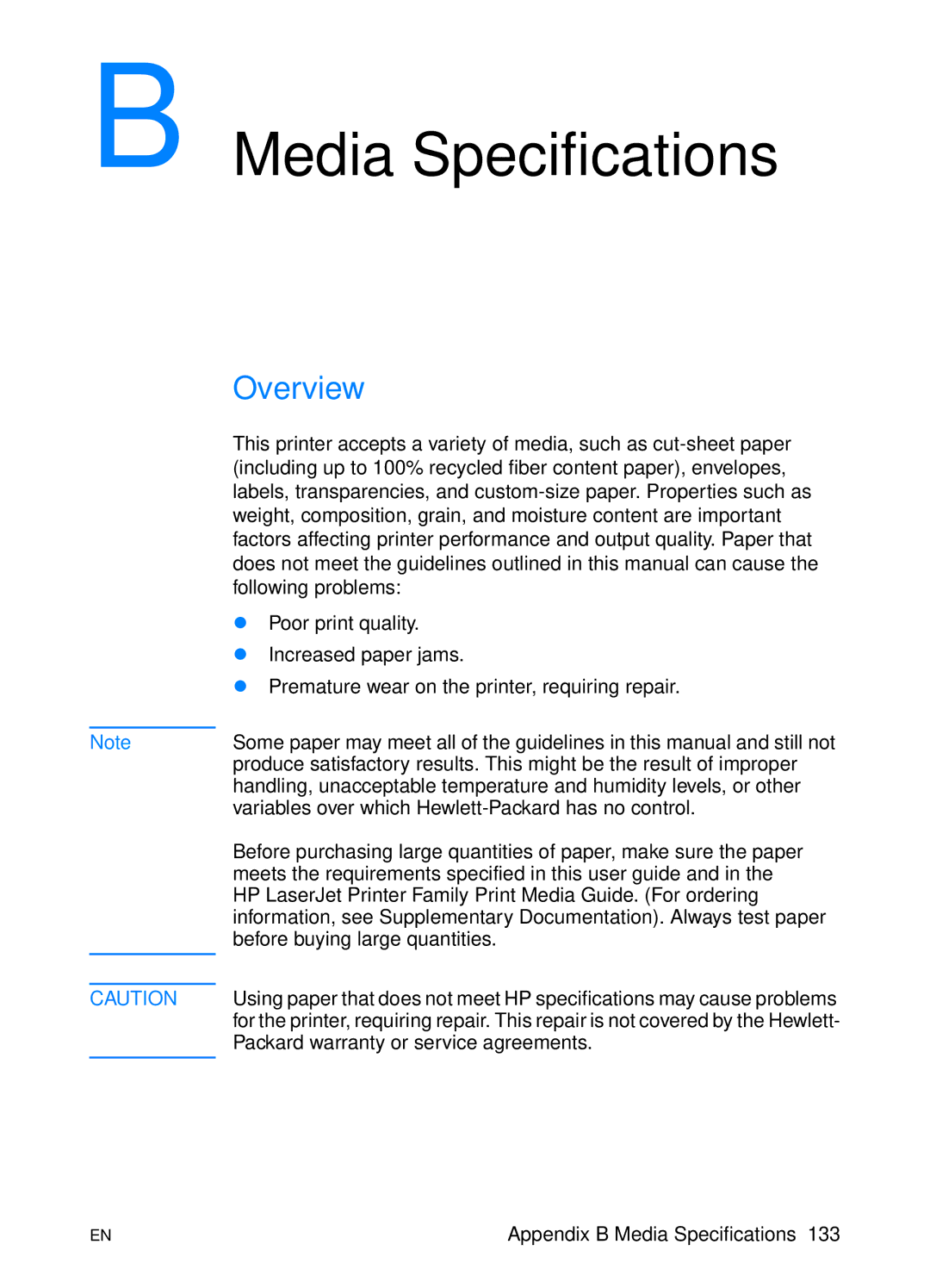 HP 2200 manual Media Specifications 