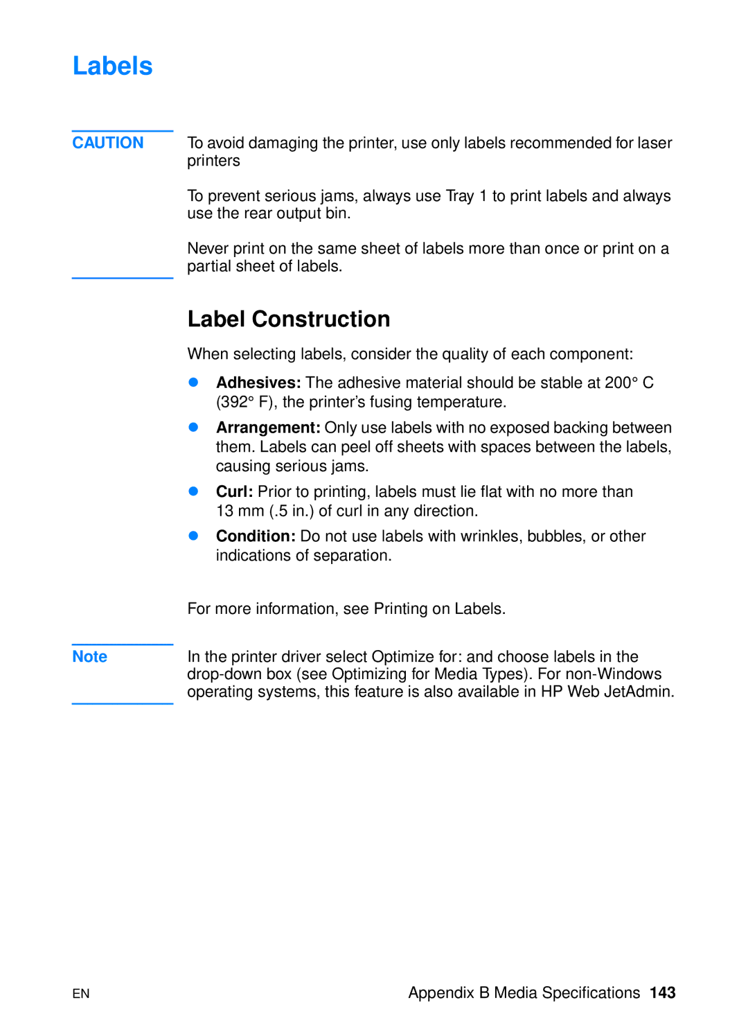 HP 2200 manual Labels, Label Construction 