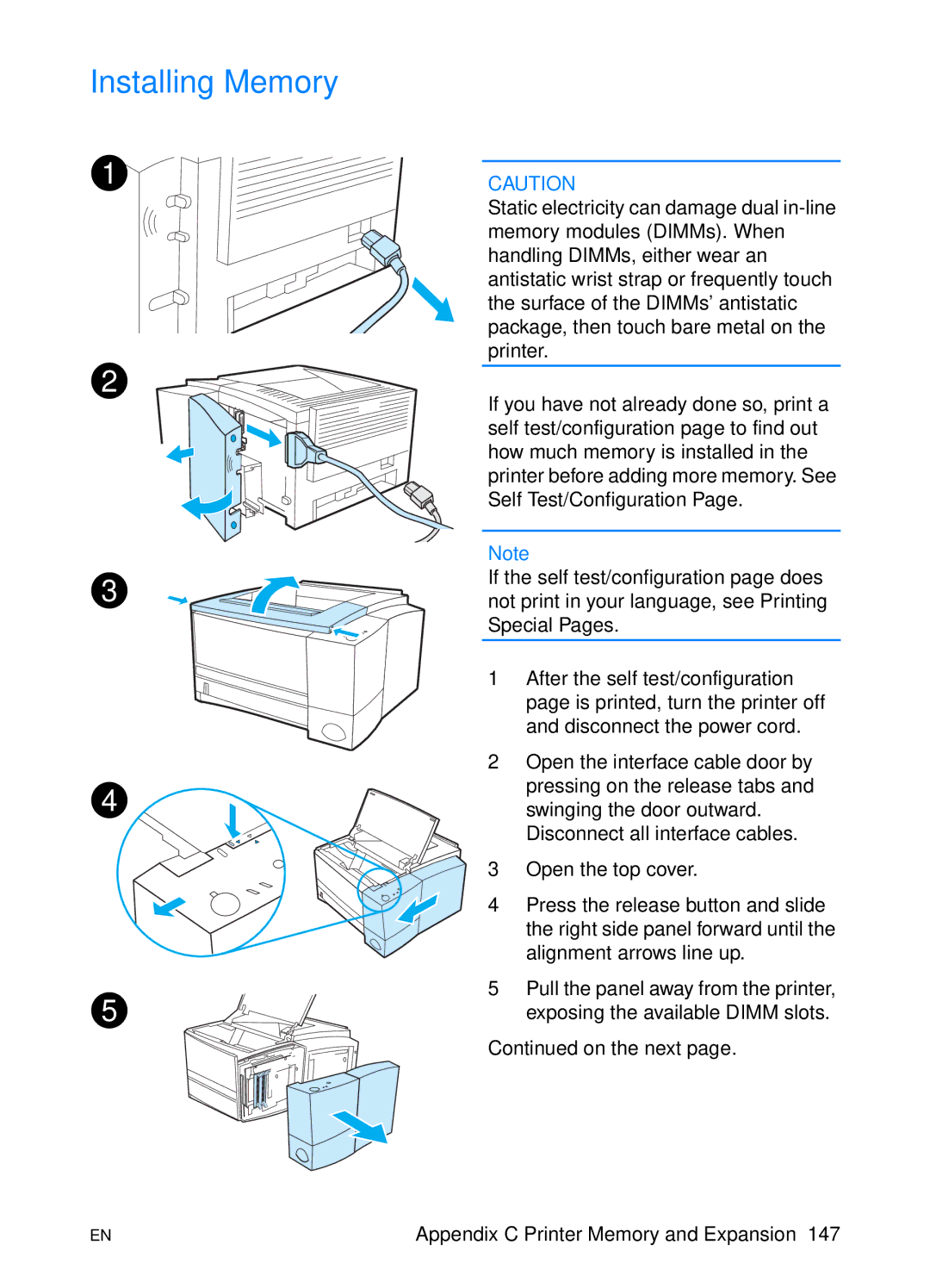 HP 2200 manual Installing Memory, On the next 