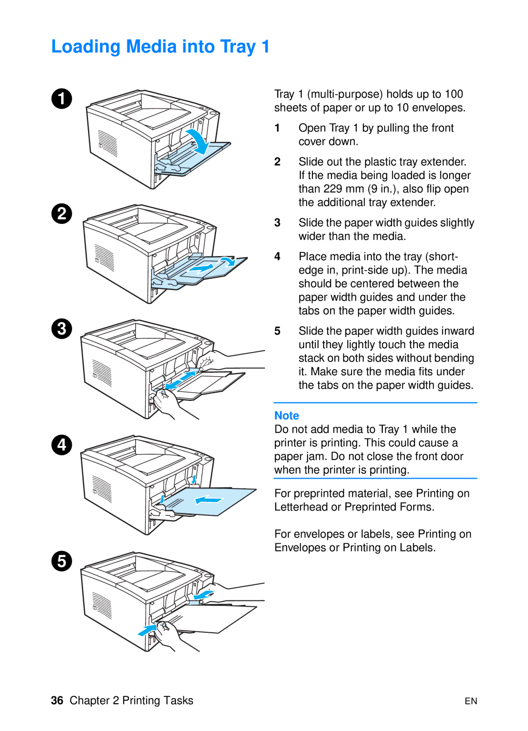 HP 2200 manual Loading Media into Tray 