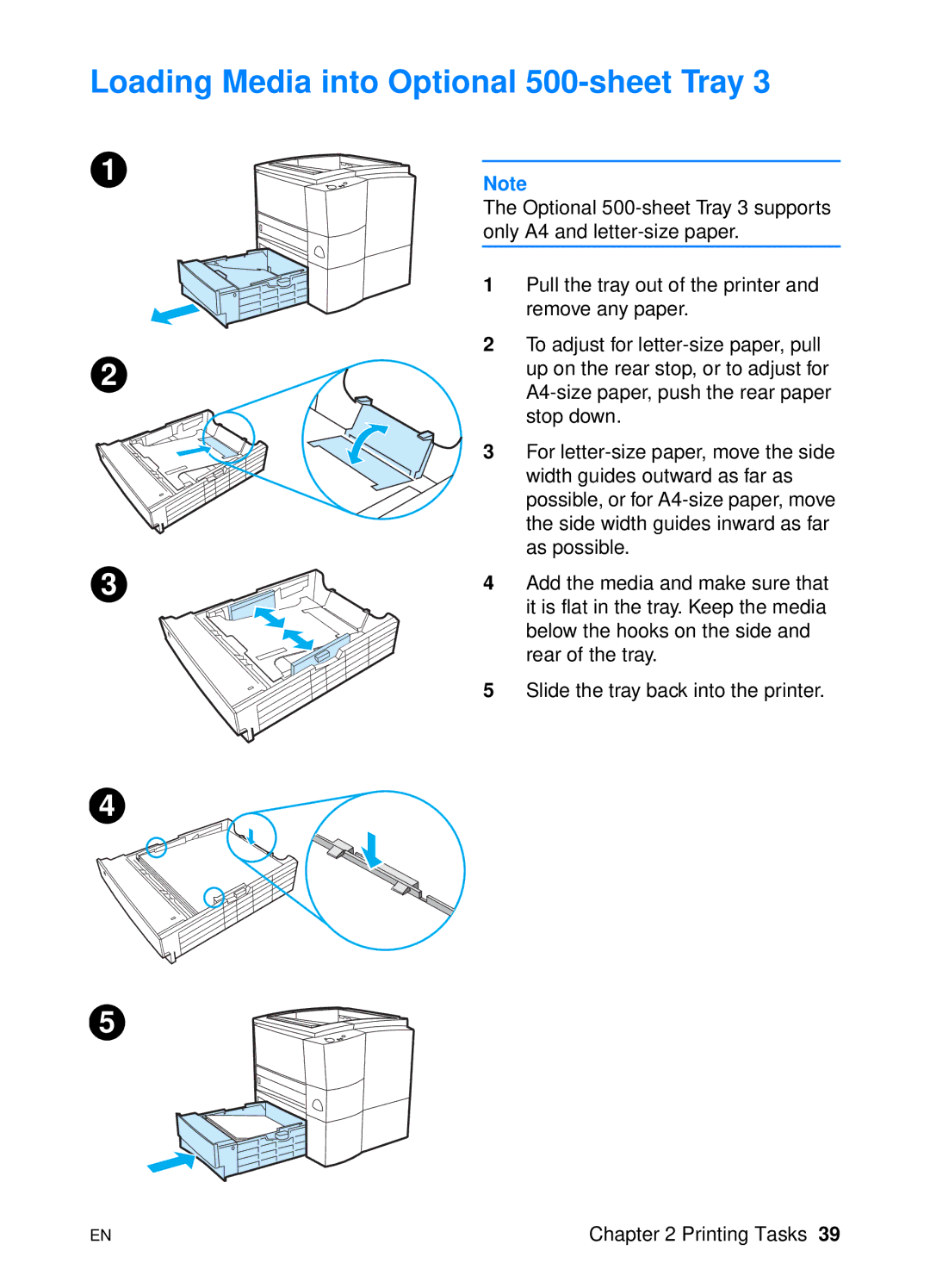 HP 2200 manual Loading Media into Optional 500-sheet Tray 