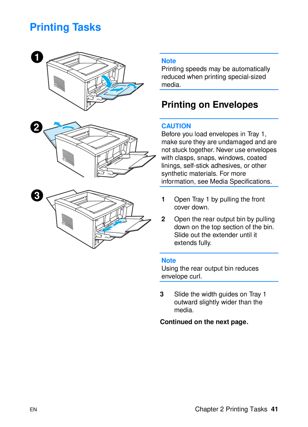 HP 2200 manual Printing Tasks, Printing on Envelopes 