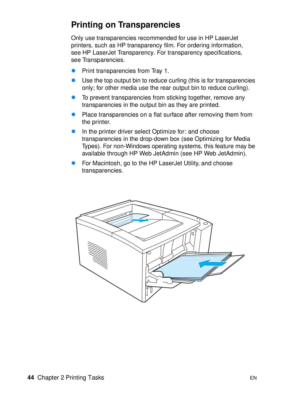 HP 2200 manual Printing on Transparencies 