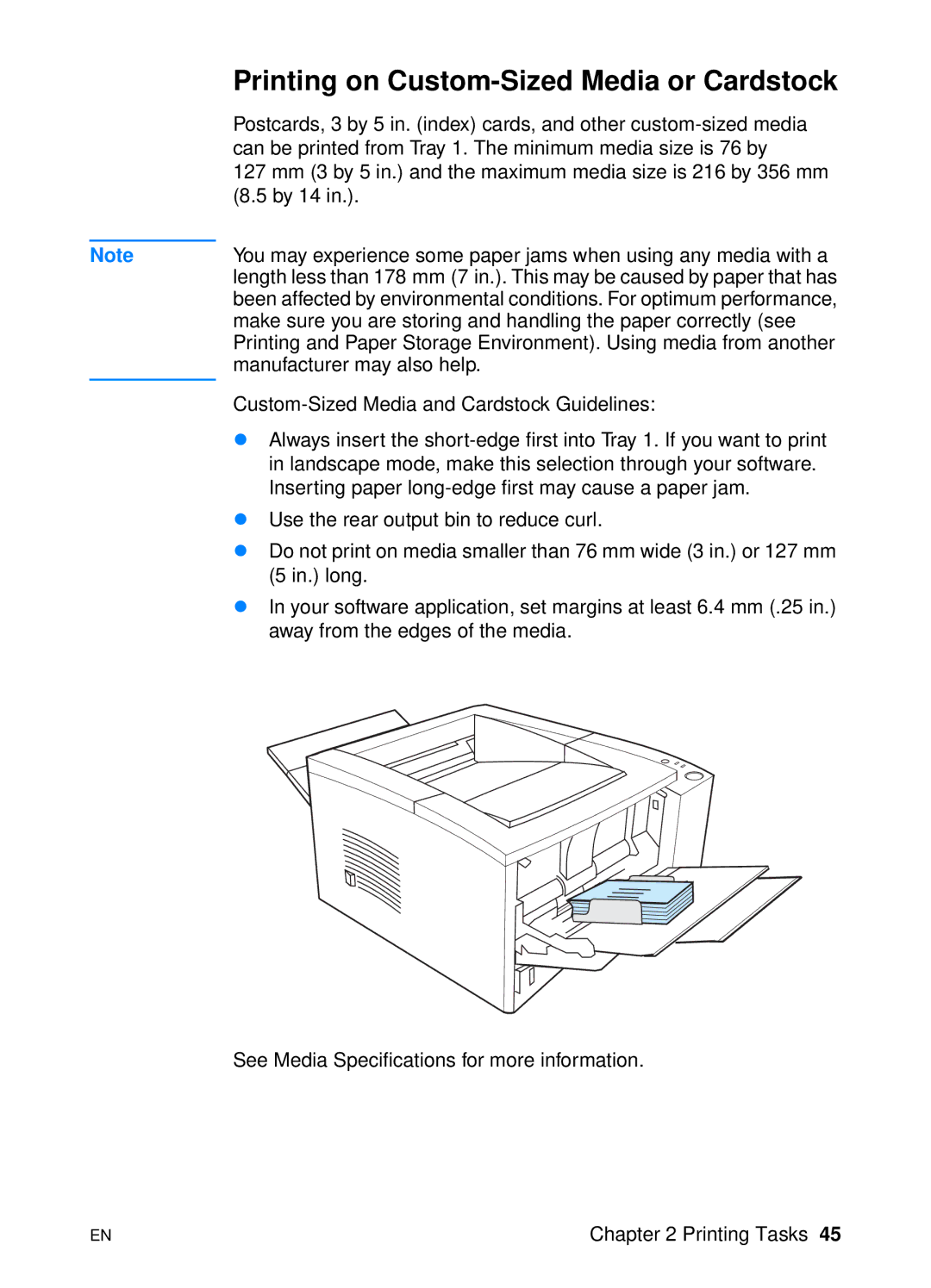 HP 2200 manual Printing on Custom-Sized Media or Cardstock 