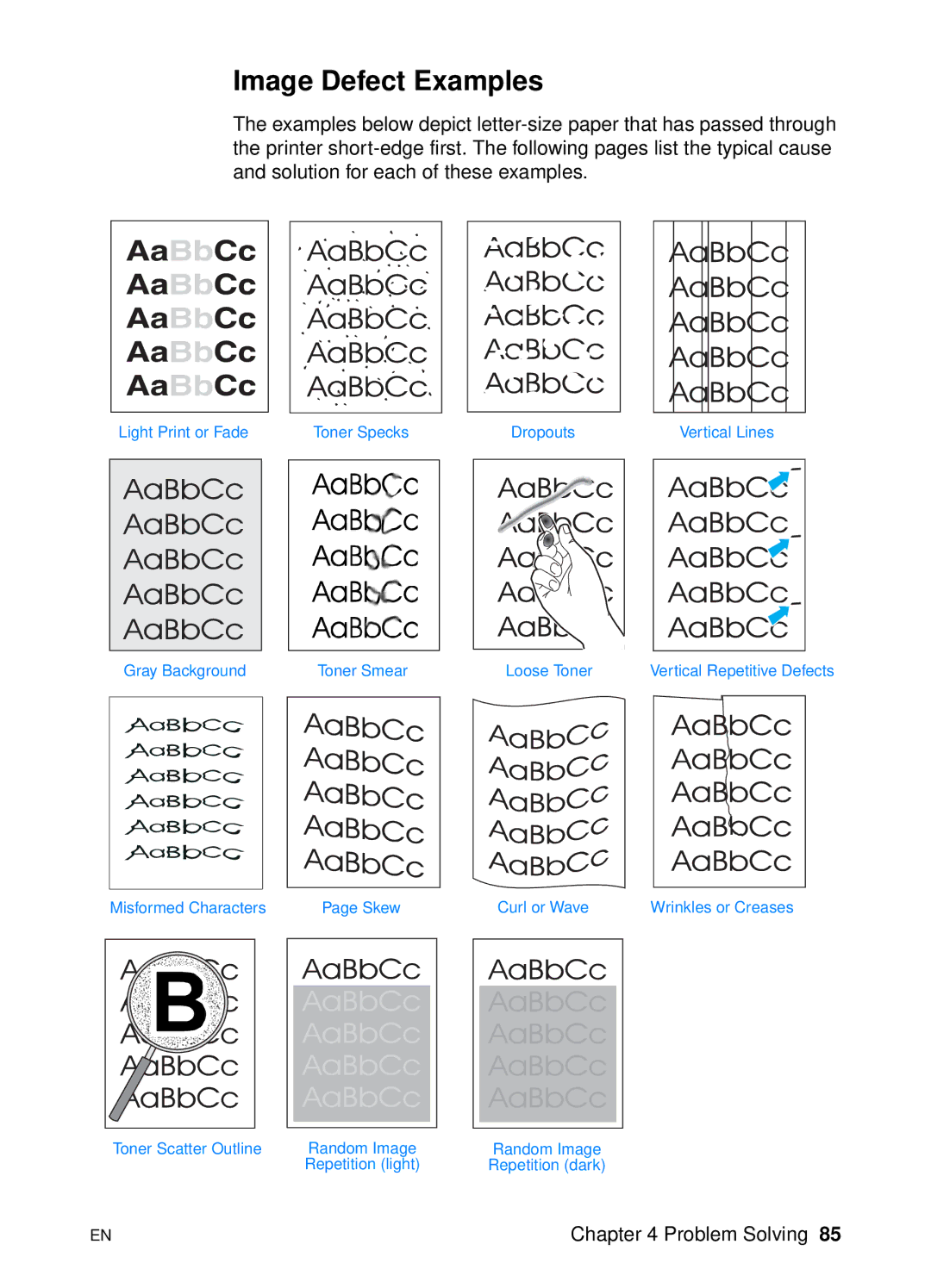 HP 2200 manual Image Defect Examples 