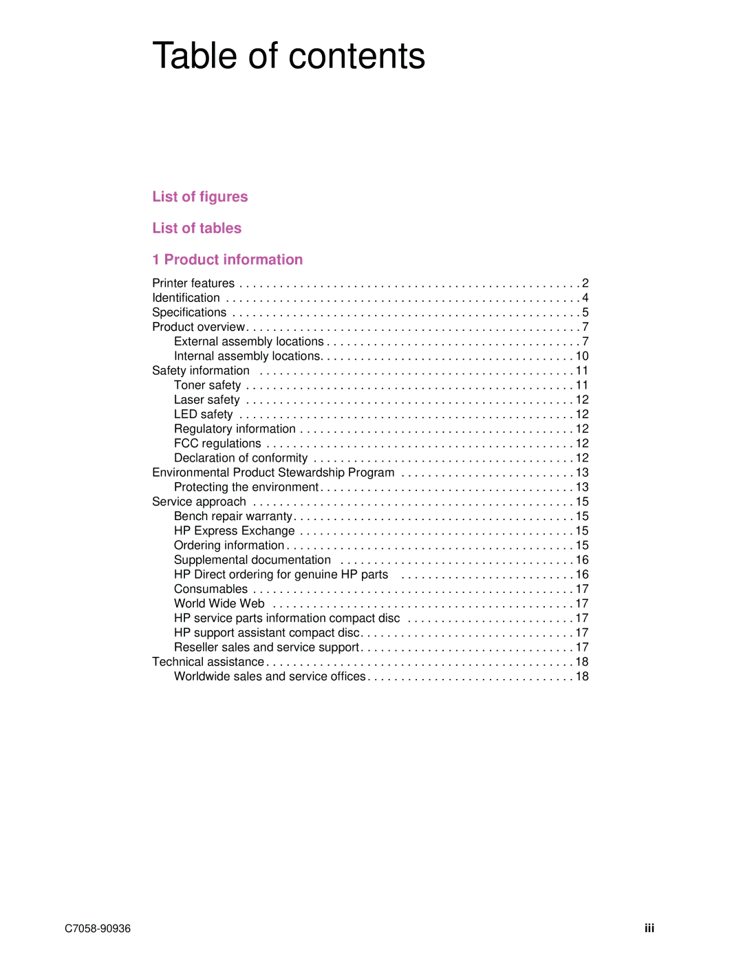 HP 2200 manual Table of contents 