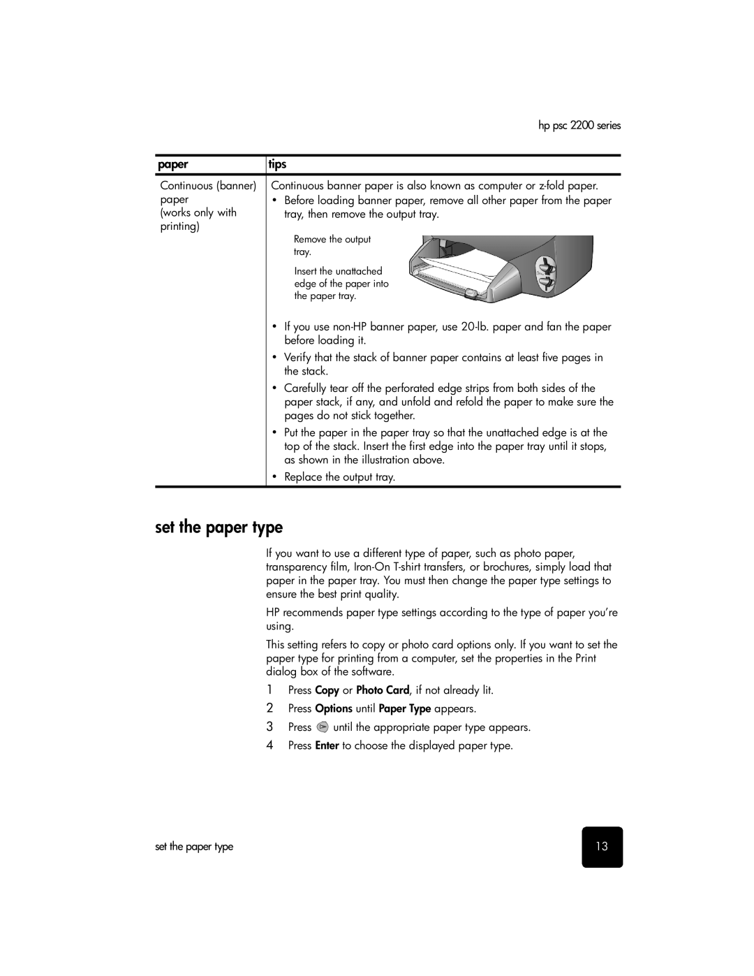 HP 2200 manual Set the paper type 