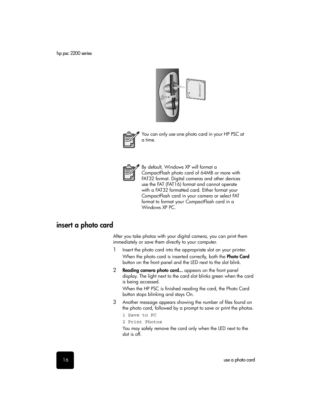 HP 2200 manual Insert a photo card 