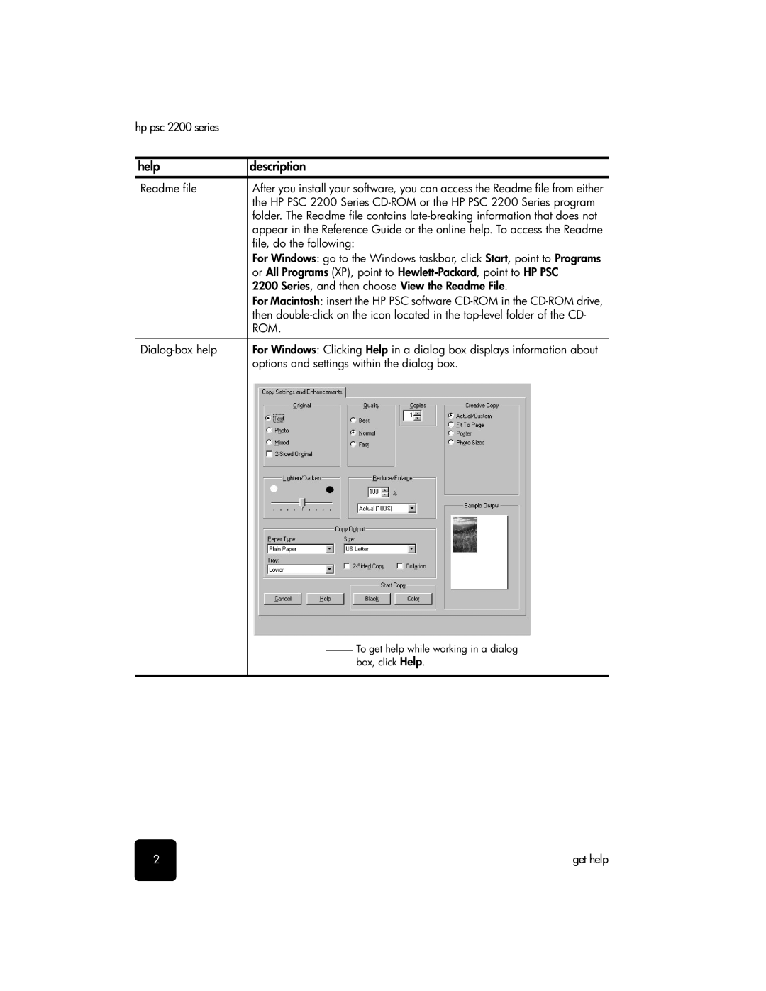 HP 2200 manual Readme file, File, do the following, Series, and then choose View the Readme File, Dialog-box help 