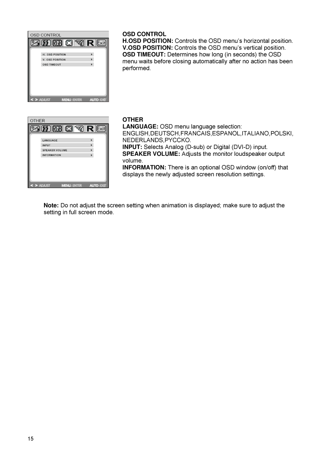 HP 2209T manual OSD Control 