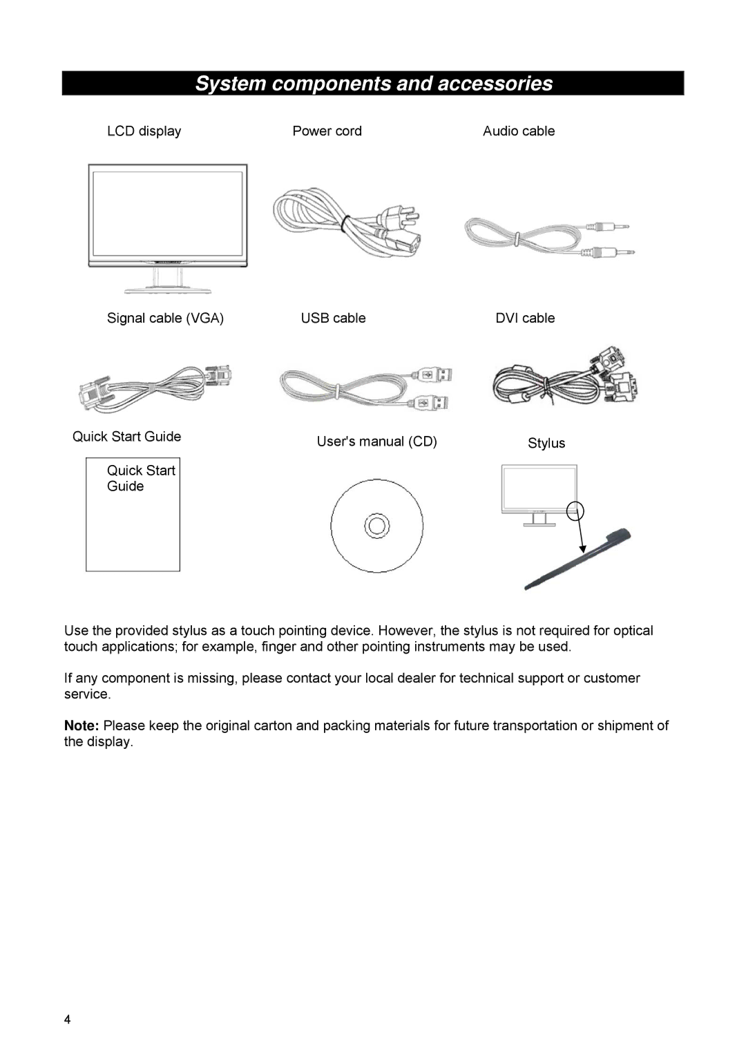 HP 2209T manual System components and accessories 