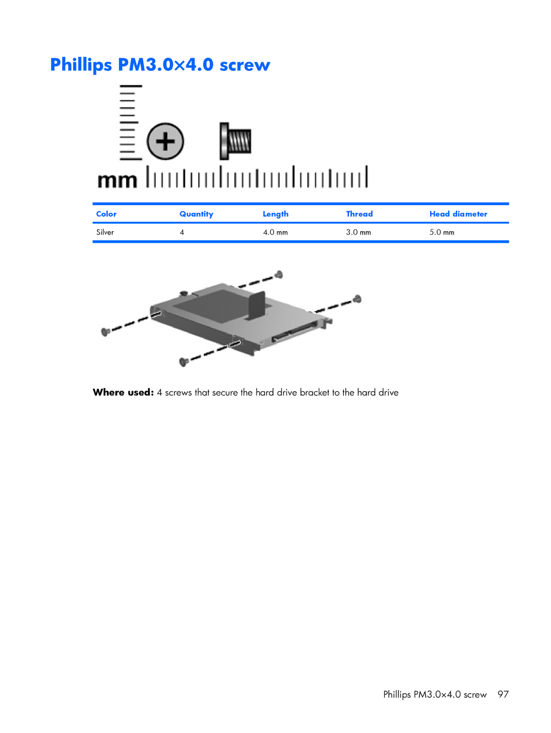 HP 2210B manual Phillips PM3.0×4.0 screw 