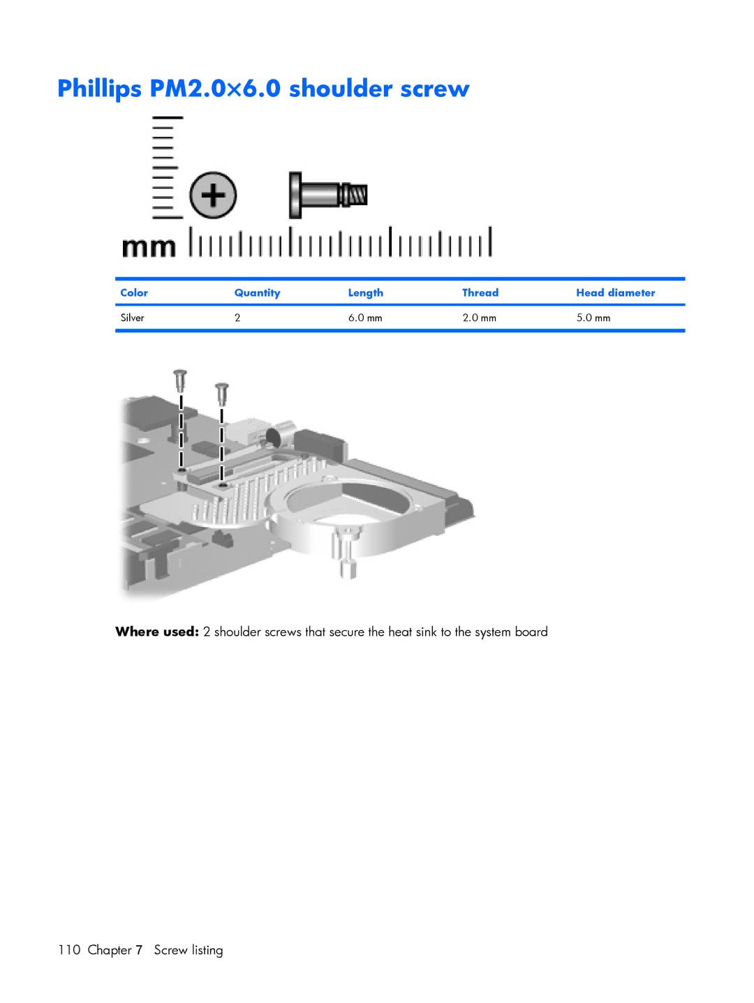 HP 2210B manual Phillips PM2.0×6.0 shoulder screw 