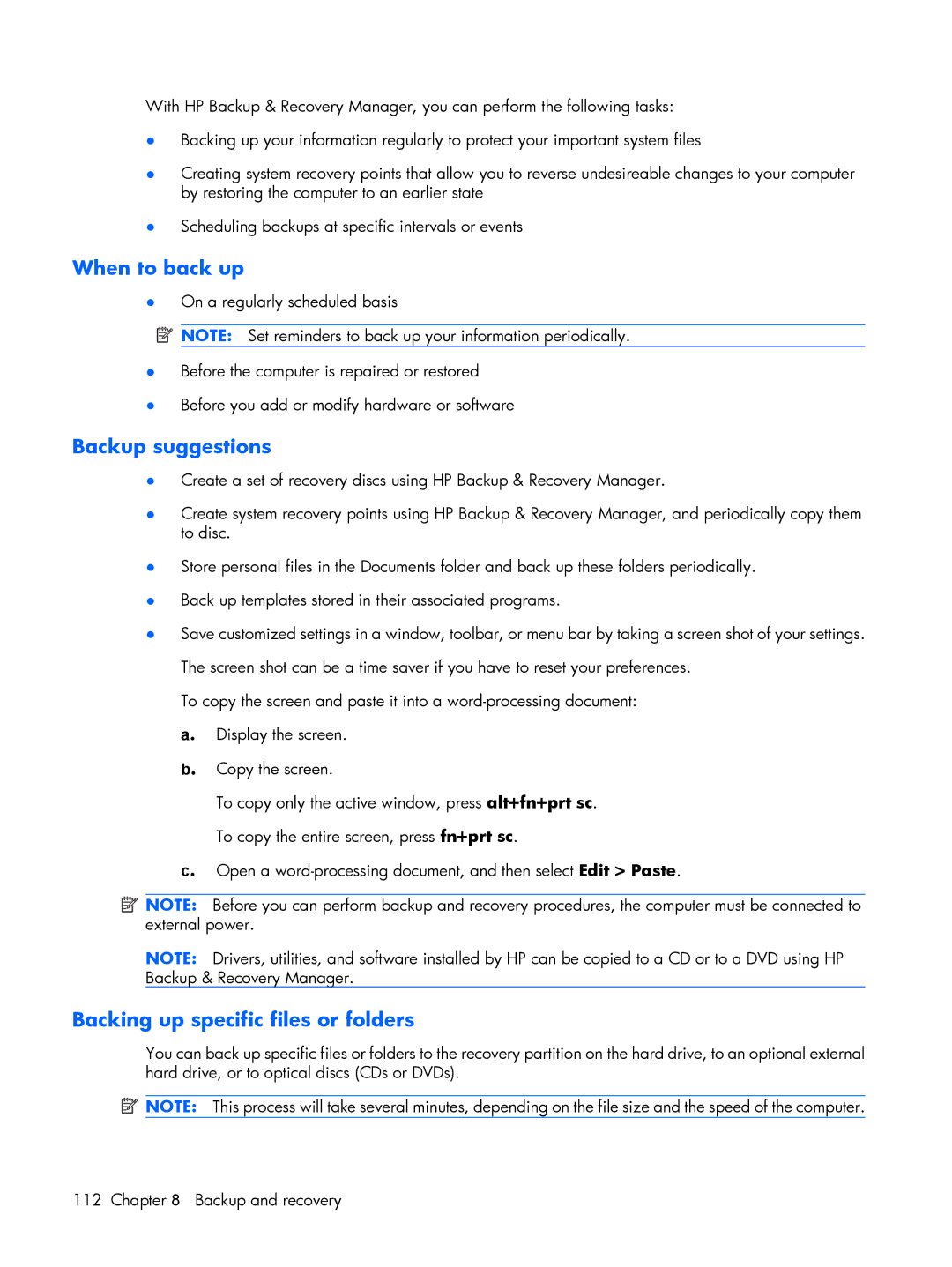 HP 2210B manual When to back up 