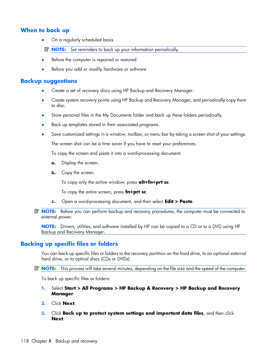 HP 2210B manual When to back up 