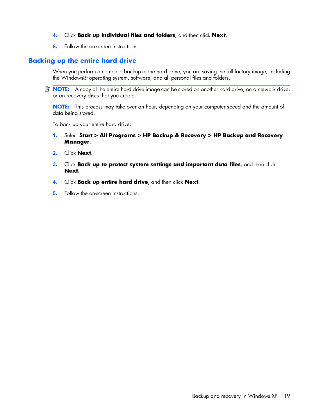HP 2210B manual Backing up the entire hard drive 