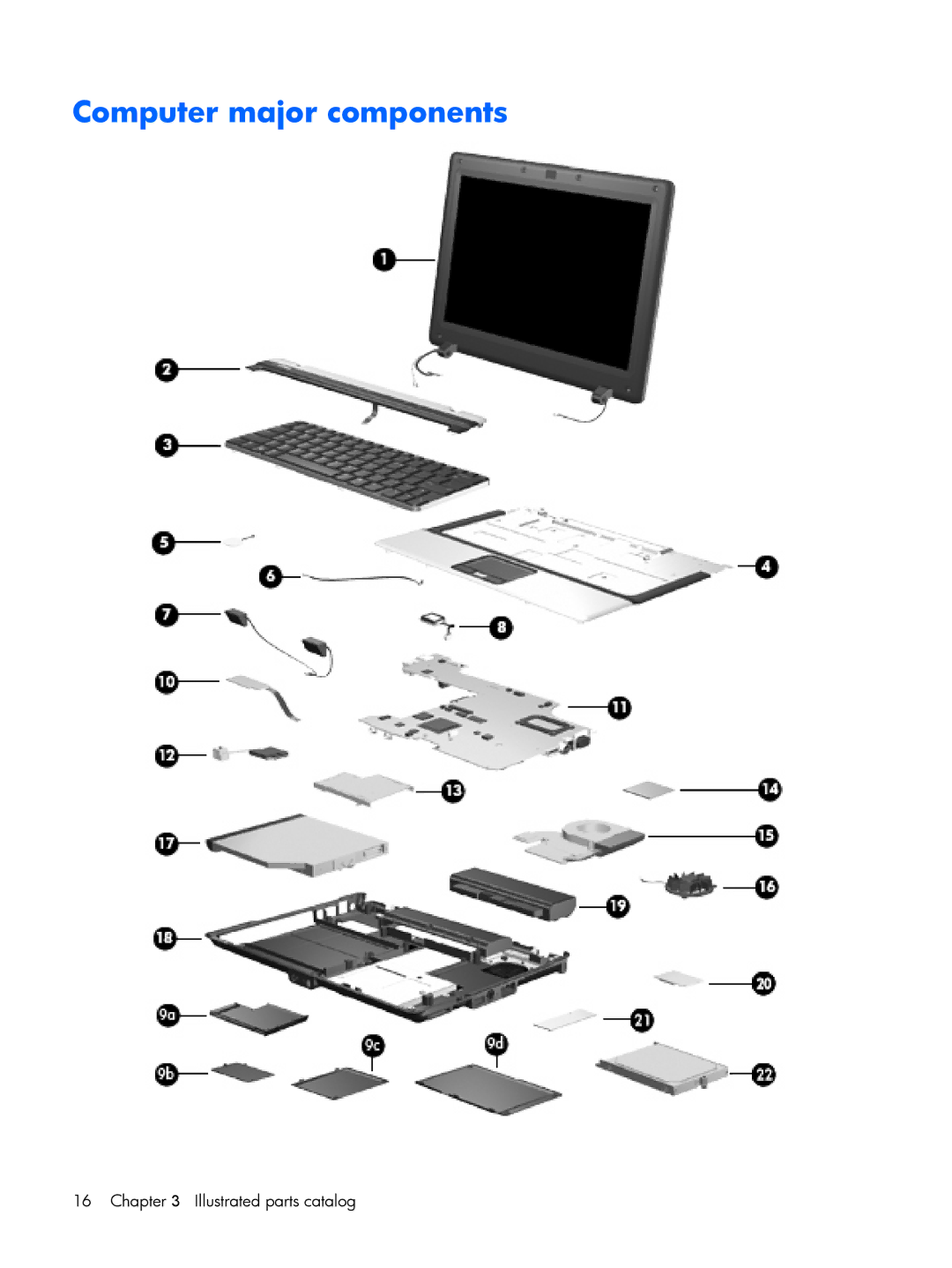 HP 2210B manual Computer major components, Illustrated parts catalog 