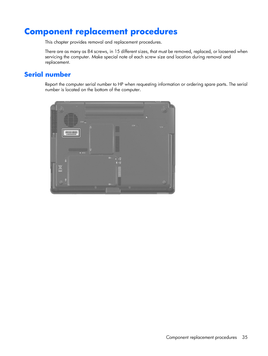 HP 2210B manual Component replacement procedures, Serial number 