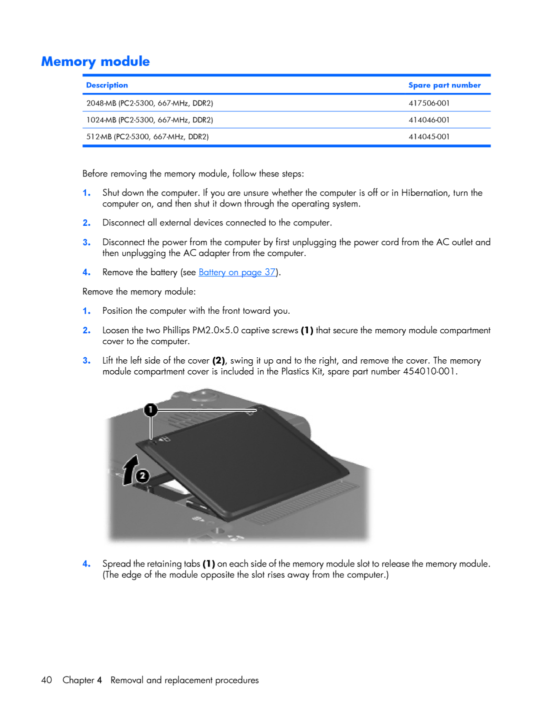 HP 2210B manual Memory module 