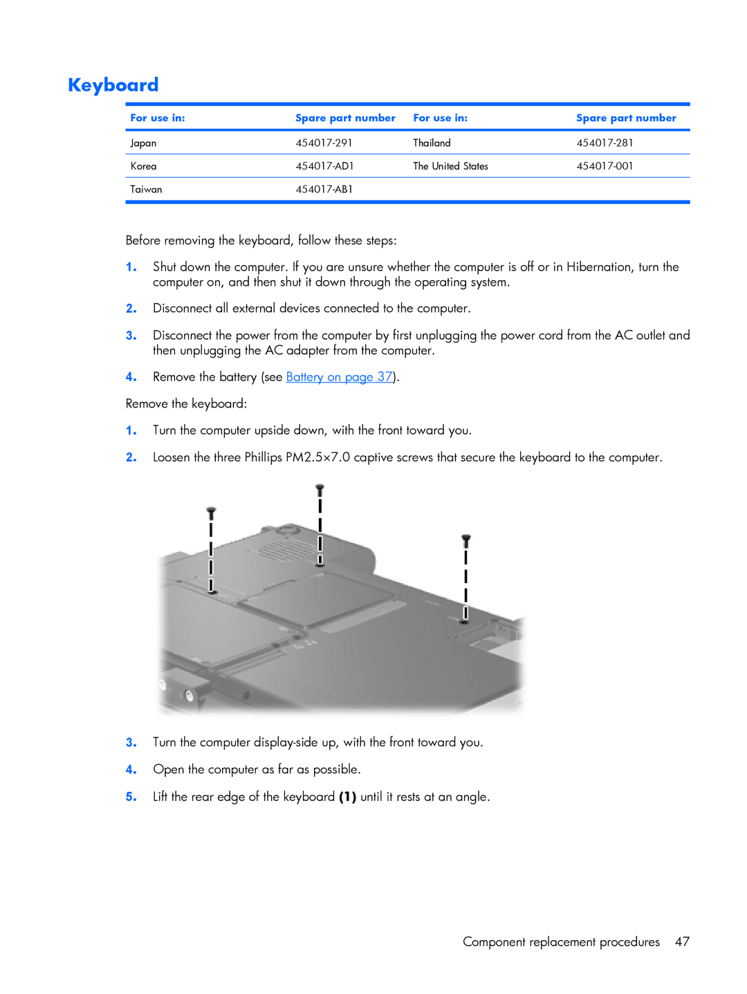 HP 2210B manual Keyboard, For use Spare part number 