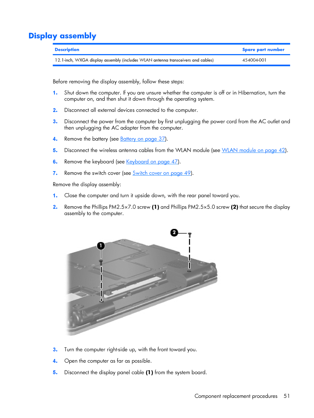 HP 2210B manual Display assembly, Description Spare part number 