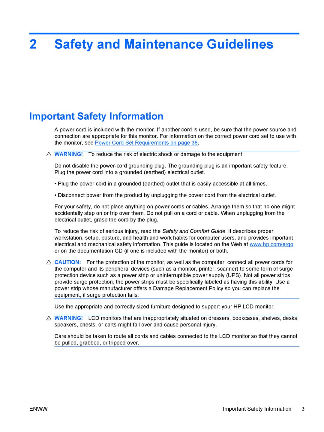 HP 2511x, 2211f/2211x, 2311cm/2311f/2311x, 2011x/2011s manual Safety and Maintenance Guidelines, Important Safety Information 