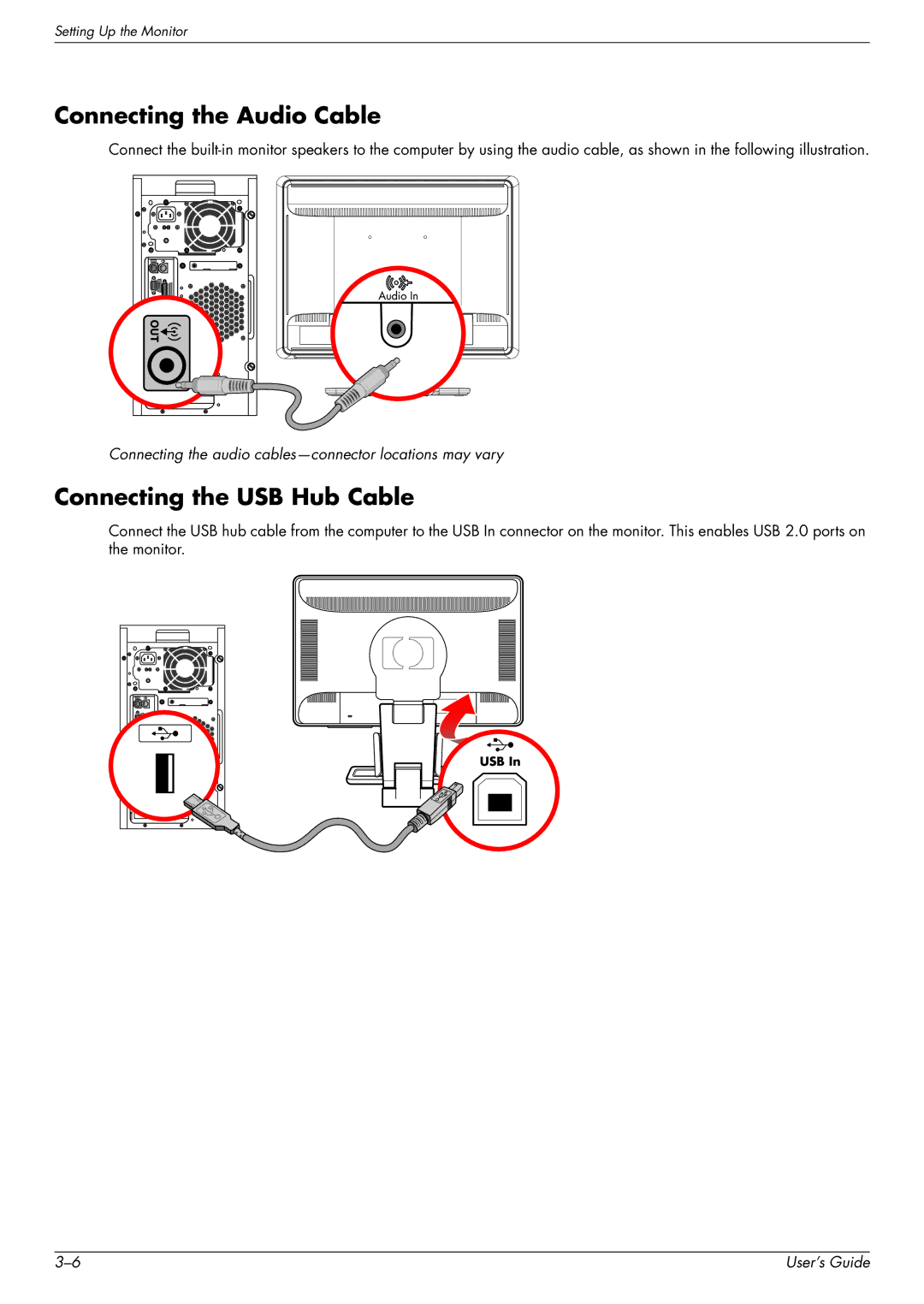 HP W2228H, 2229H, W2558HC, W2448H/HC manual Connecting the Audio Cable, Connecting the USB Hub Cable 