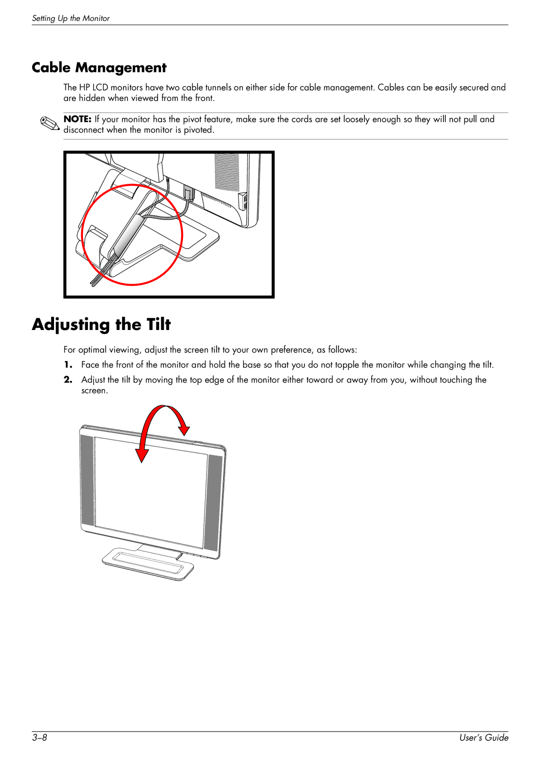 HP 2229H, W2558HC, W2228H, W2448H/HC manual Adjusting the Tilt, Cable Management 