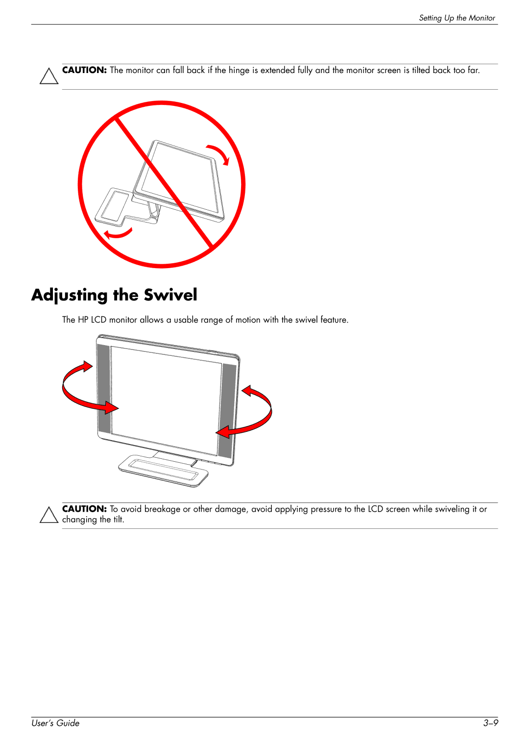 HP W2558HC, 2229H, W2228H, W2448H/HC manual Adjusting the Swivel 